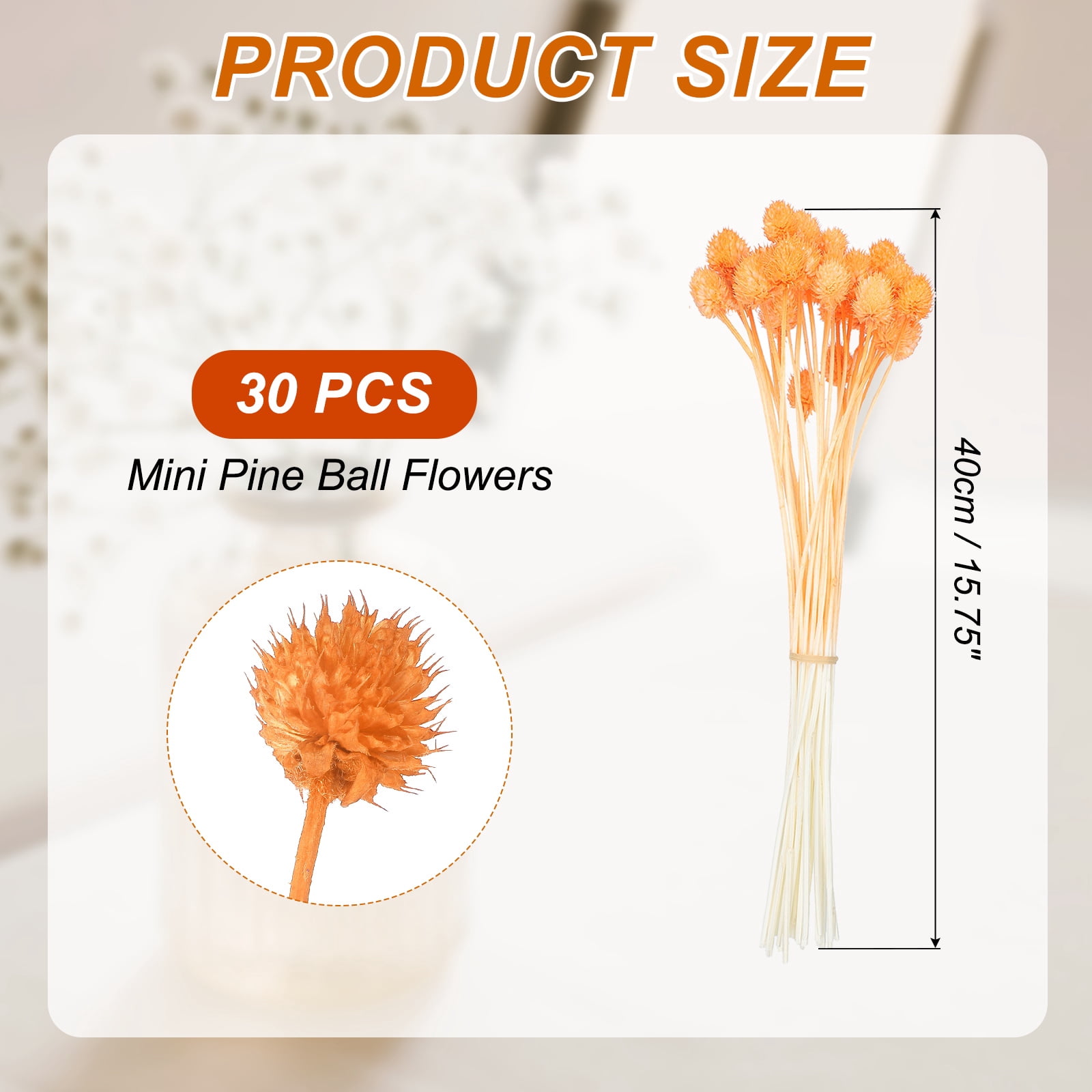 Uxcell Dried Flowers for Vase, Mini Pine Ball Flowers Natural Bouquet Bulk Fall Dried Pine Ball Naturally for Home Wedding Orange