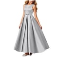 thumbnail image 2 of LEKWK Girls Satin Maxi Dress Sleeveless Crewneck Bow Waist Flowy Dress Teen Elegant Pleated A-Line Gown Performance Party Birthday Wedding Guest 0-15Y, 2 of 6