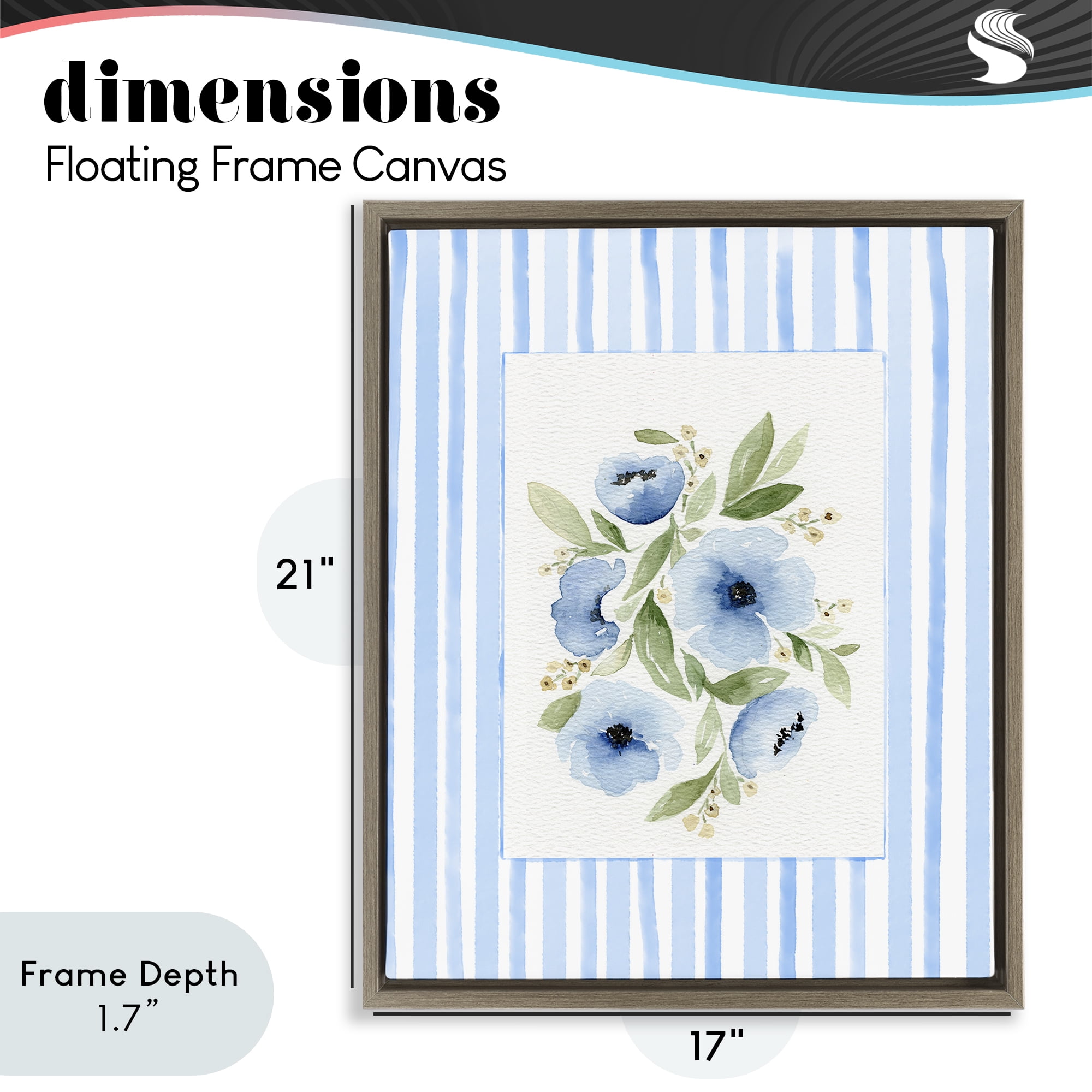 Stupell Industries Flowers With Stripe Border Brown Framed Floater Canvas Wall Art, design by Leah Noel Art