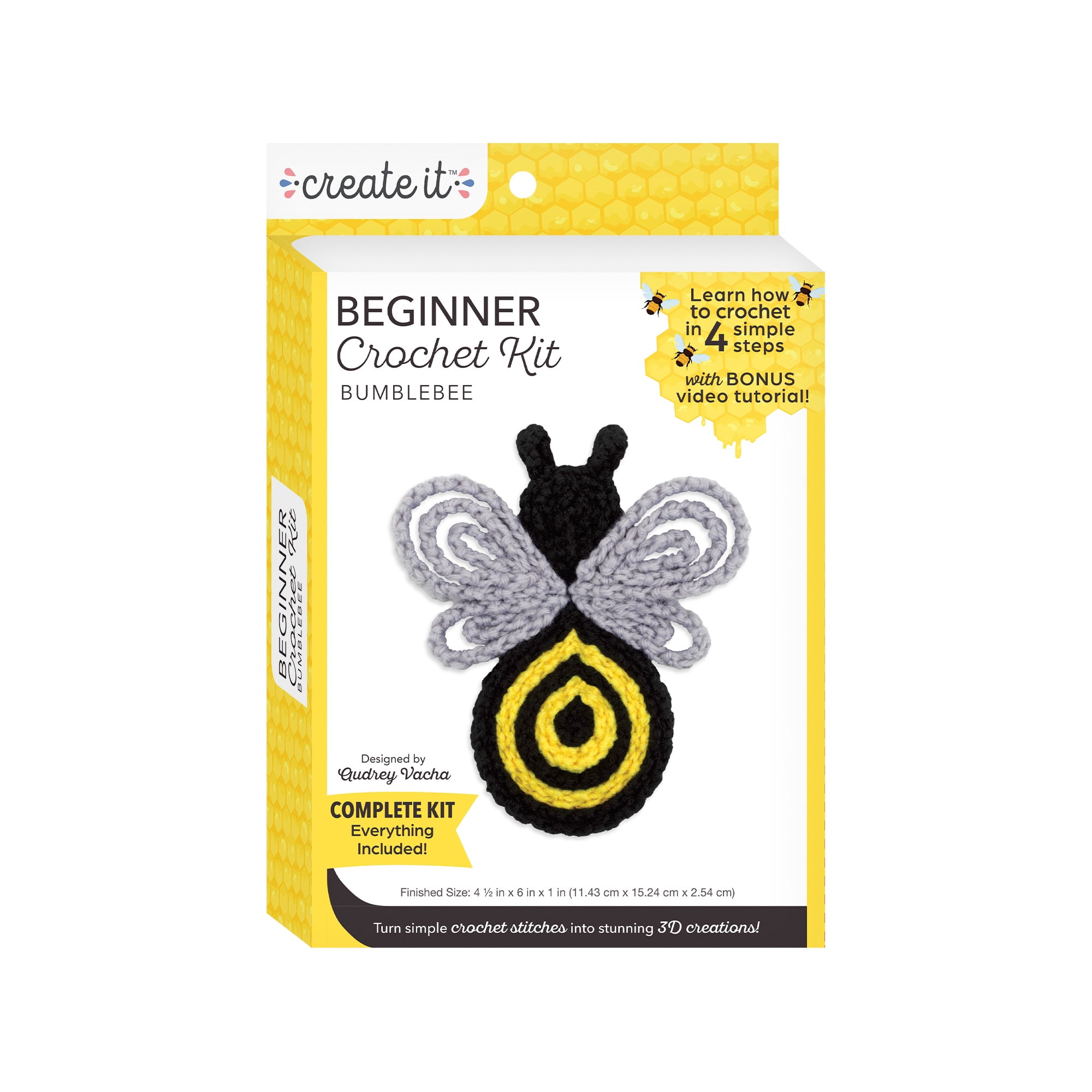 Create It Beginner Crochet Kit, DIY Crochet Starter Kit, Bumblebee, Multicolor, 1 Kit