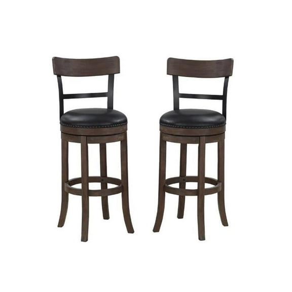 Home Square 2 Piece Swivel Counter Stool Set in Washed Brown and Black