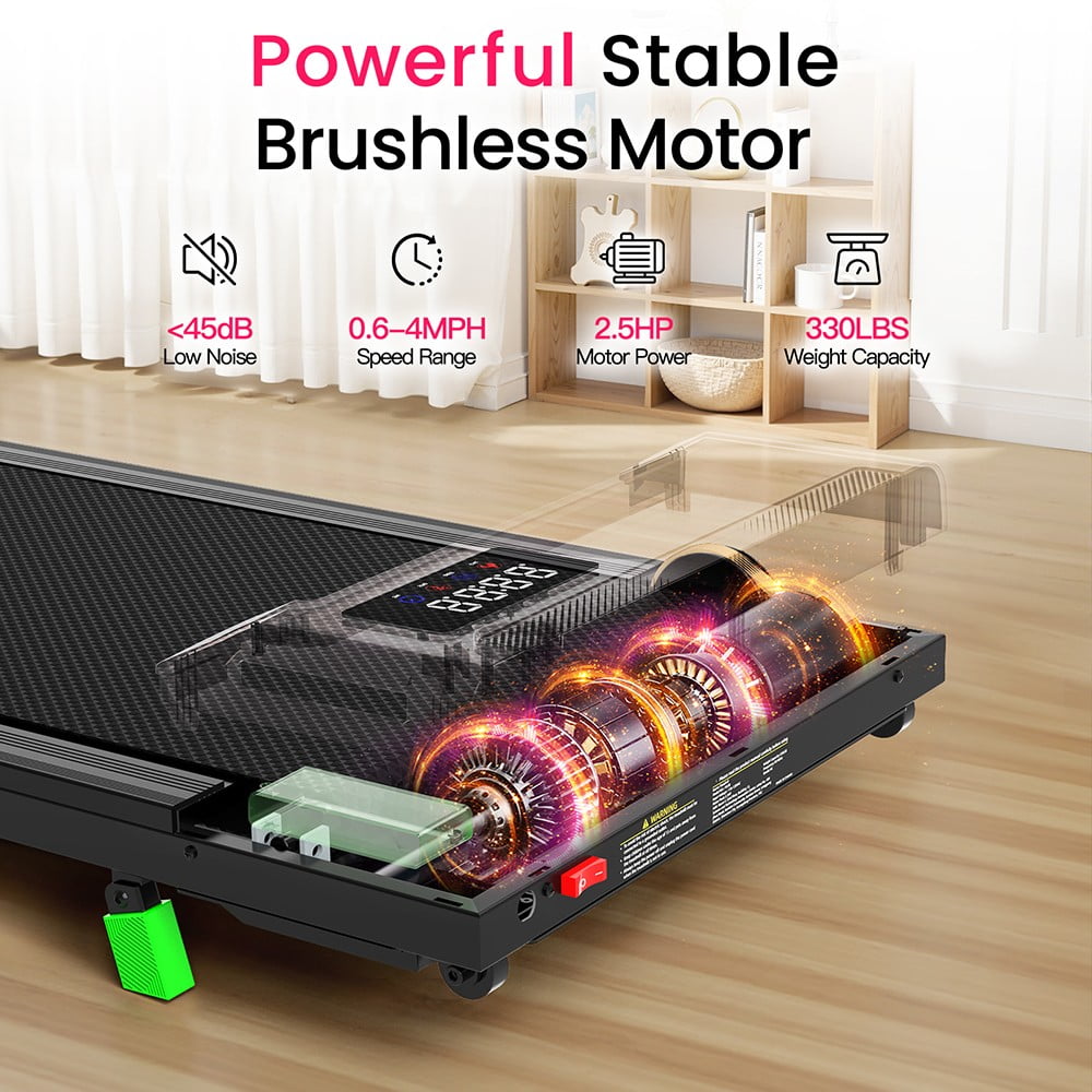 AKLUER P03-B Brushless Treadmill 6% Incline, 2.5HP Ultra-Quiet Motor, 0.6-4MPH Speed, 330lbs Capacity, LED Display & Dual Remote Control, Anti-Slip Belt, Shock Absorption, Compact Home Office Bl