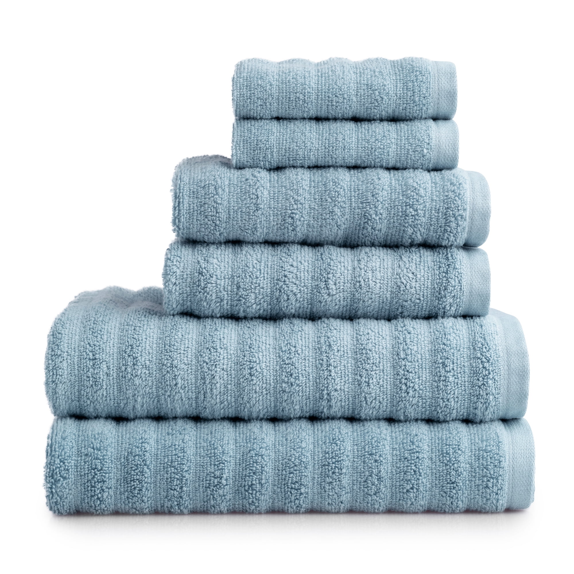 Mainstays Performance Cotton 6-Piece Bath Towel Set, Super Soft Quick Dry Fade Resistant, Textured Blue