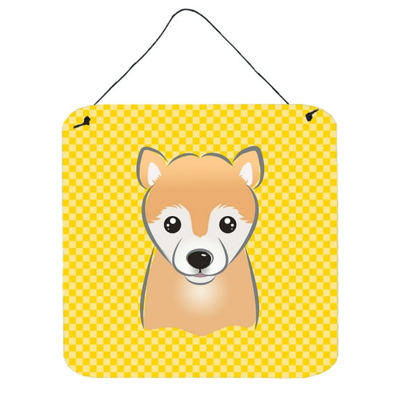 Yellow Checkered Shiba Inu Wall or Door Hanging Prints