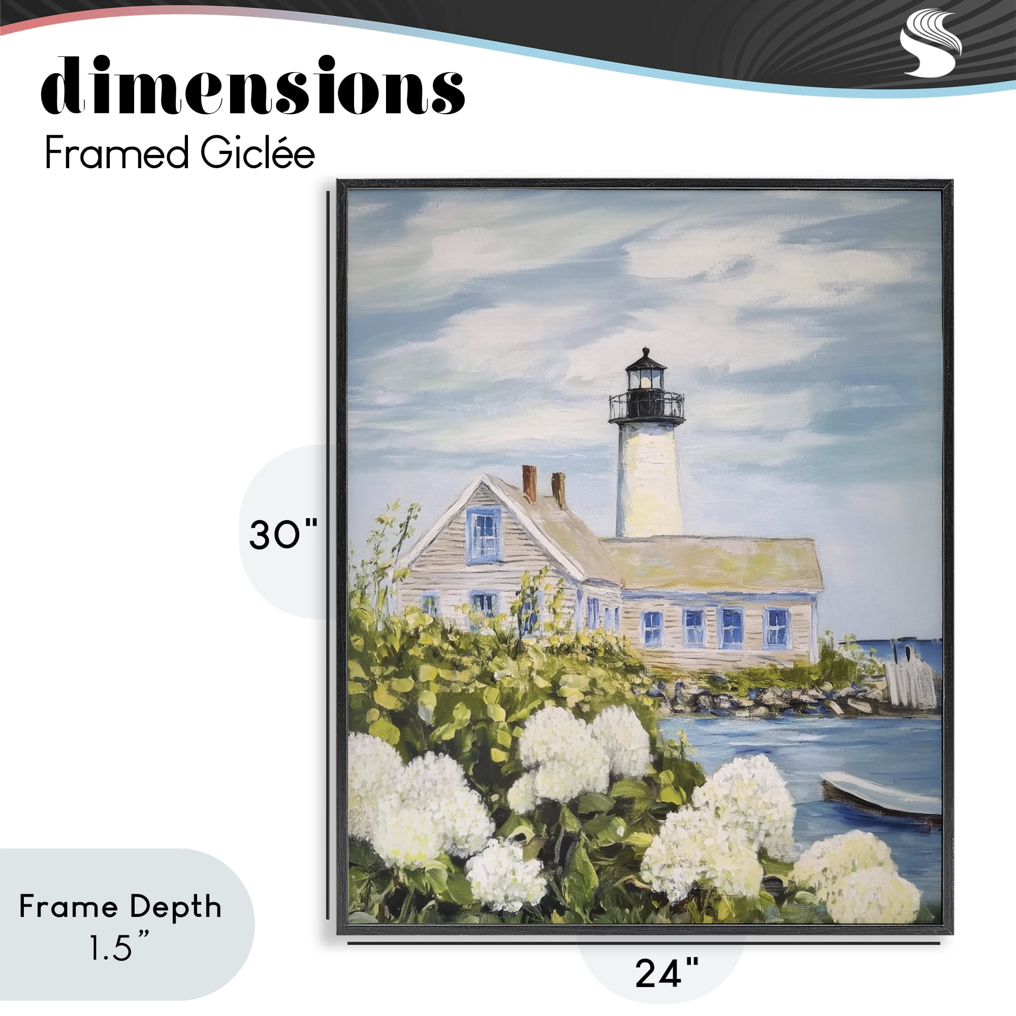 Stupell Industries Lighthouse Scenery with Hydrangeas Black Framed Giclee Art, design by Sisi and Seb