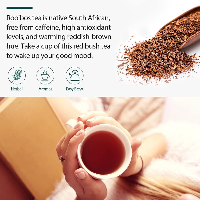 Soeos Organic Rooibos Tea,100 Teabag, 9oz (250g), 2 Packs, Total Weight of 18 oz (500g)