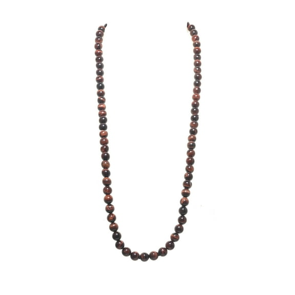 LTC Designs 10mm Red Tiger's Eye Endless Necklace, 30" for Men and Women, Genuine Crystal Healing Jewelry