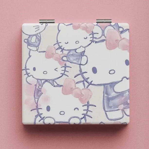 Espejo de maquillaje Hello Kittys Kawaii, Mini espejo de tocador plegable de doble cara portátil, espejo cuadrado anticaída para niñas