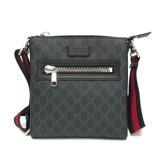 Pre-Owned Gucci 523599 Men's GG Supreme,Leather Messenger Bag,Shoulder Bag Black,Gray