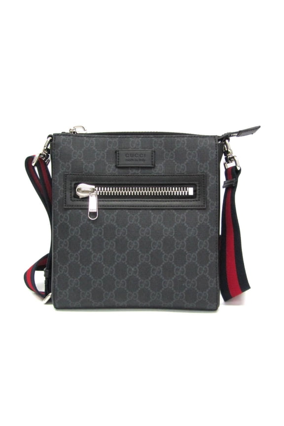 Pre-Owned Gucci 523599 Men's GG Supreme,Leather Messenger Bag,Shoulder Bag Black,Gray (Good)