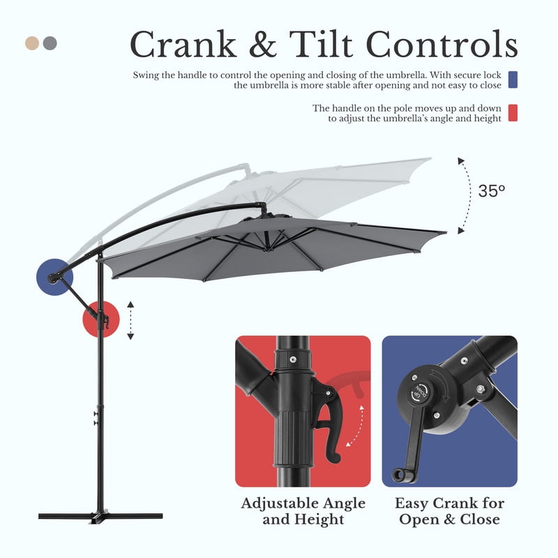 Simenmax 9.8FT Offset Cantilever Patio Umbrella, Heavy Duty Outdoor Hanging Market Umbrella with Crank Lift for Backyard, Pool, Garden, Deck (Gray)