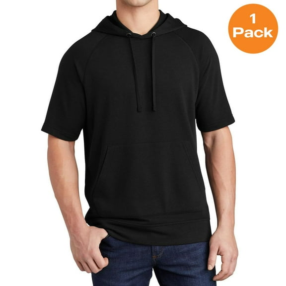 Sport-Tek ST297 Tri-Blend Wicking Fleece Short Sleeve Hooded Pullover, Black Triad Solid, XS, Mens Pullover Hoodies and Sweatshirts