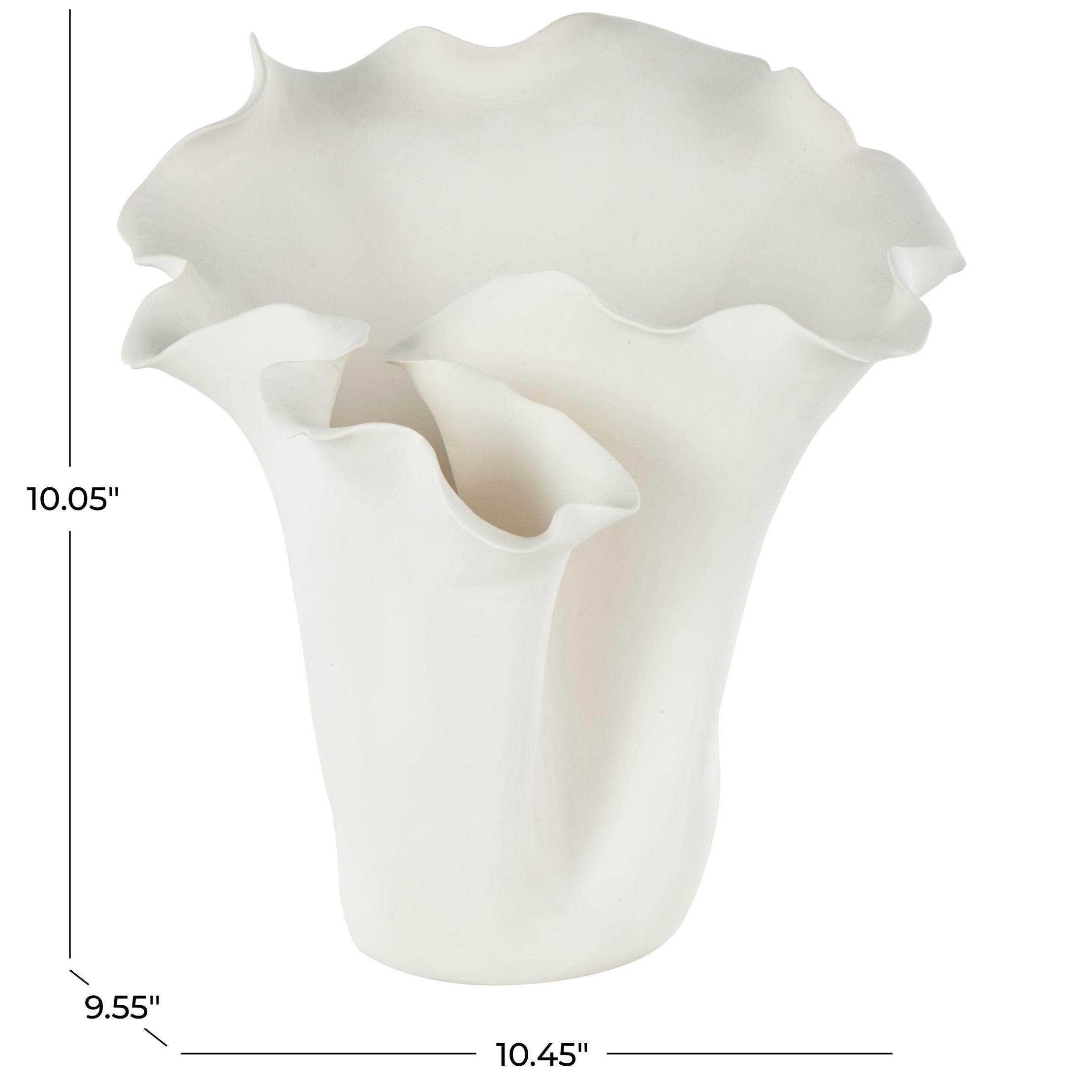 DecMode 10" Floral Abstract Floral Inspired Cream Ceramic Vase