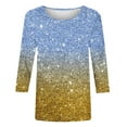 thumbnail image 4 of GA WEIHUA Womens Tops Summer Casual 3/4 Length Sleeve Shirts Gradient Glitter Print Tunics Trendy Crewneck Tees Loose Three Quarter Cute T Shirt Shirts(Multicolor,Blouses S), 4 of 4