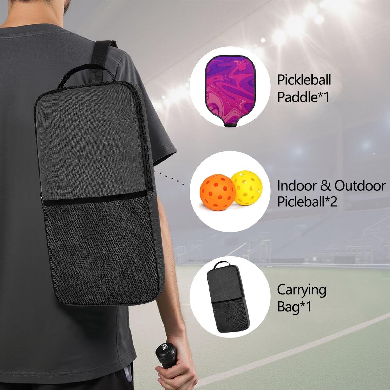 Pickleball Paddles Set Of 1, Fiberglass Surface, Liquid & Marble Print, 1 Paddles, 2 Balls & Bag