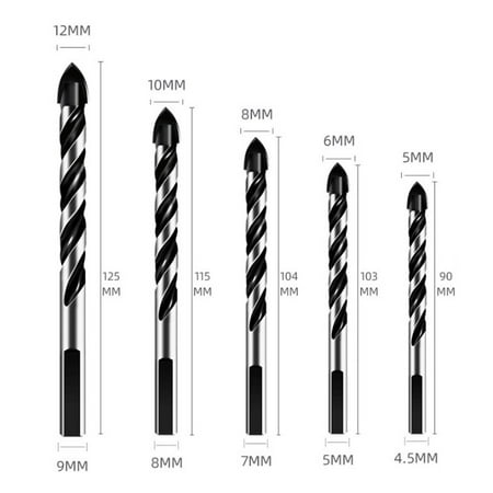 

BAMILL 5PCS Triangular Tungsten Carbide Drill Bit For Porcelain Concrete Glass 5-12mm