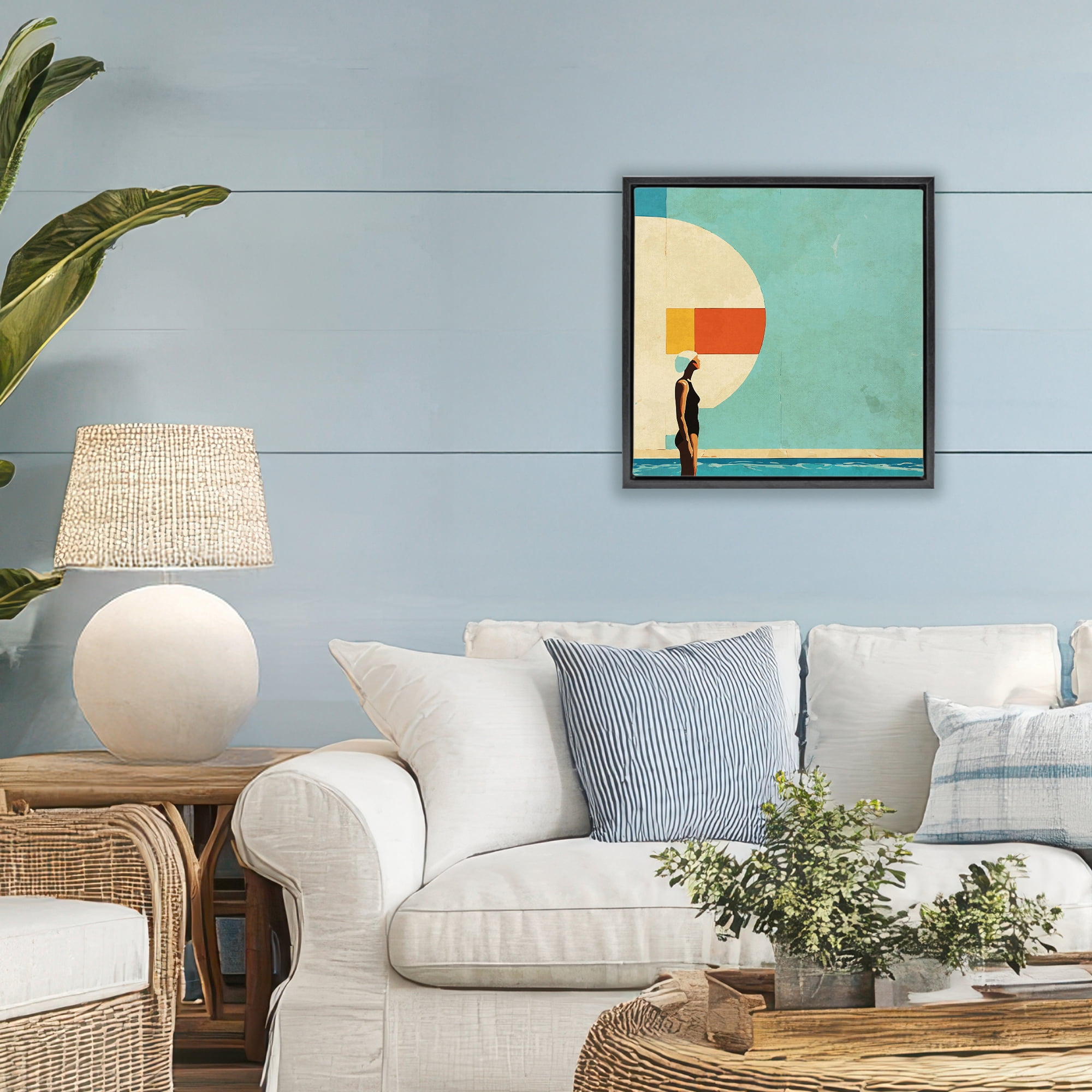 Stupell Industries Midcentury Pool Geometric Black Framed Floater Canvas Wall Art, design by Layla Oz