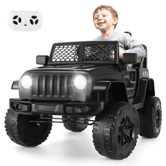 Farmdex 12 Volt 7Ah Ride on Toys for Toddlers with Remote Control, Electric Car for Kids w/ Bluetooth Music, Spring Suspension, 3-Speed, LED Lights, Ride on Truck Car Black