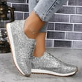 thumbnail image 4 of HEWUQI Women's Sequin Fashion Sneakers Wedge Non Slip Casual Lace up Glitter Sport Slip on Breathable Bling Daily Wear Running Shoes Silver Size 6.5, 4 of 6