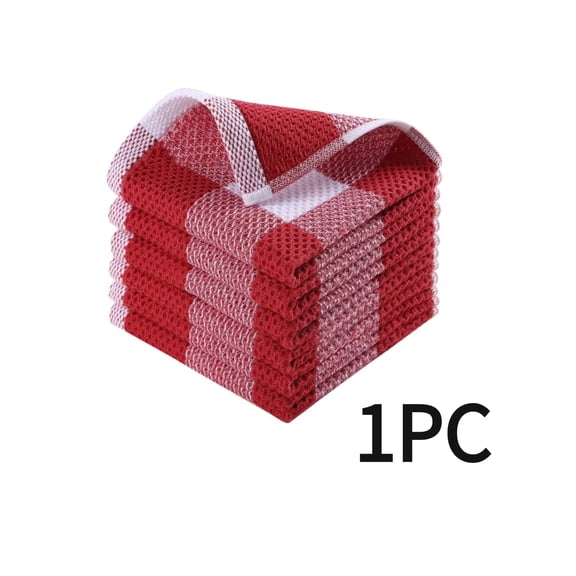 Cotton Dishcloths and Thickened Weave, Super Absorbent Kitchen Towels for Heavy Duty Cleaning and Stain Removal, Reusable Dish Rags, 1Pcs (Red)