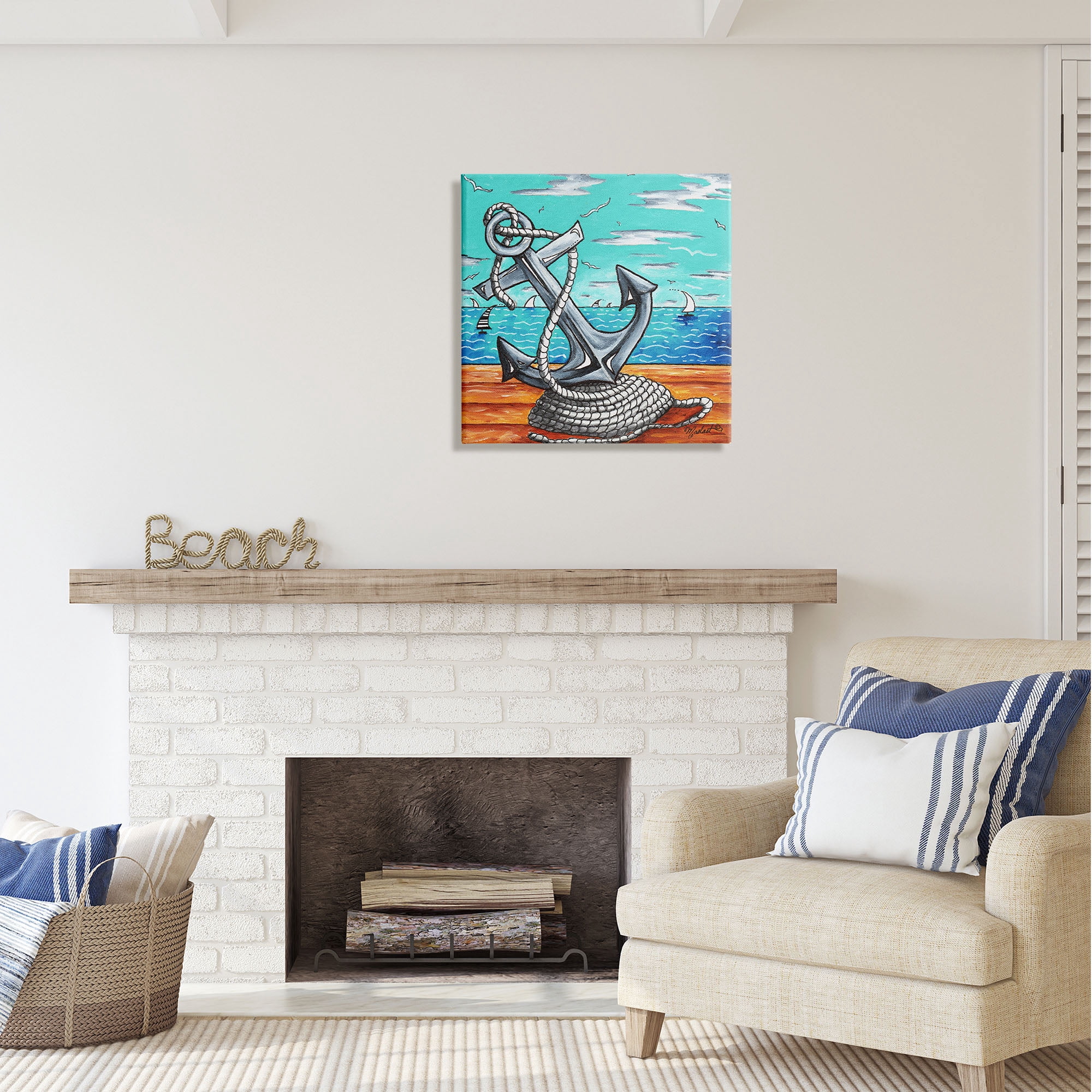 Stupell Industries Maritime Anchor on Beach Nature Painting Gallery Wrapped Canvas Print Wall Art, 24 x 24