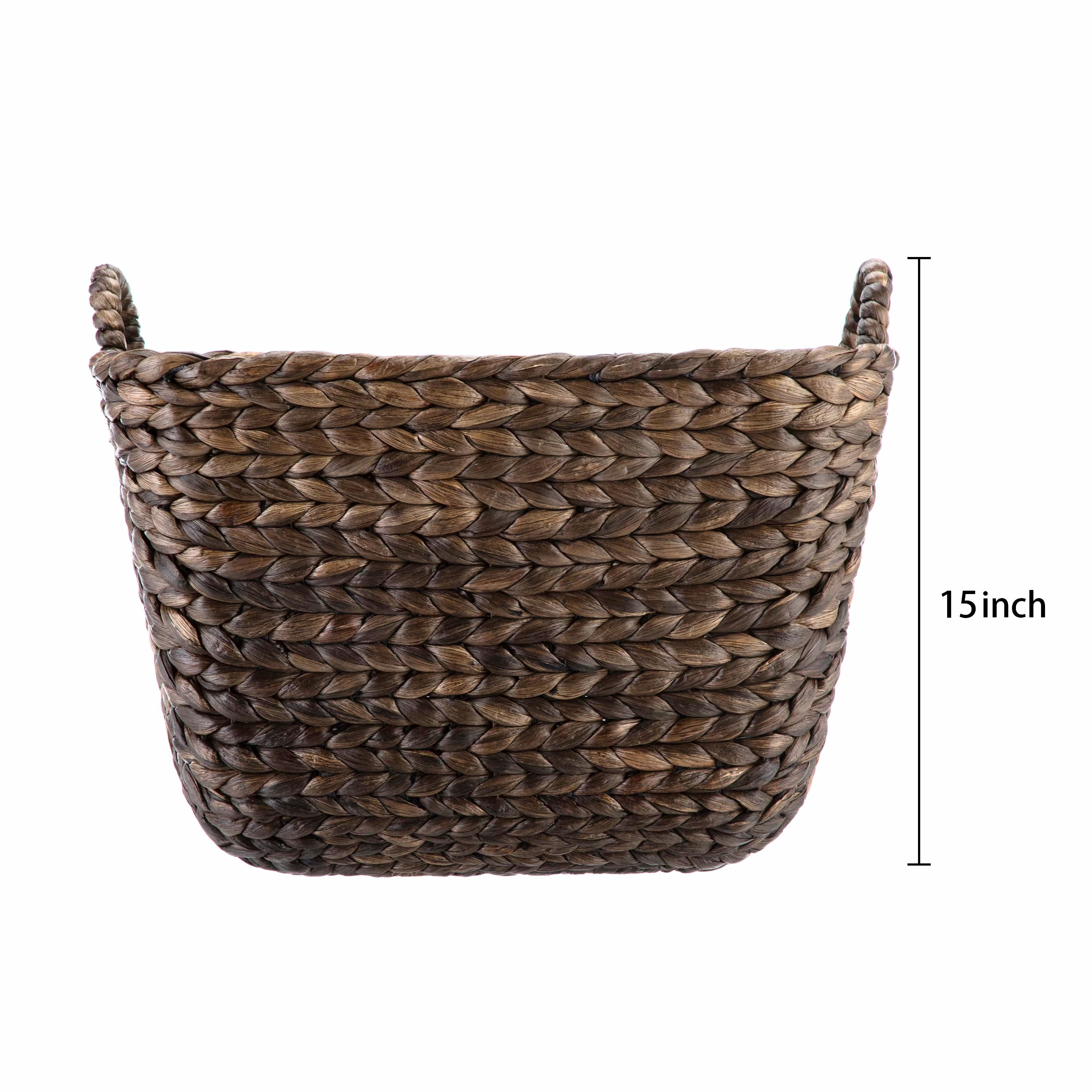 Better Homes & Gardens Beachcomber Handwoven Water Hyacinth Storage Basket with Handles, Dark Brown