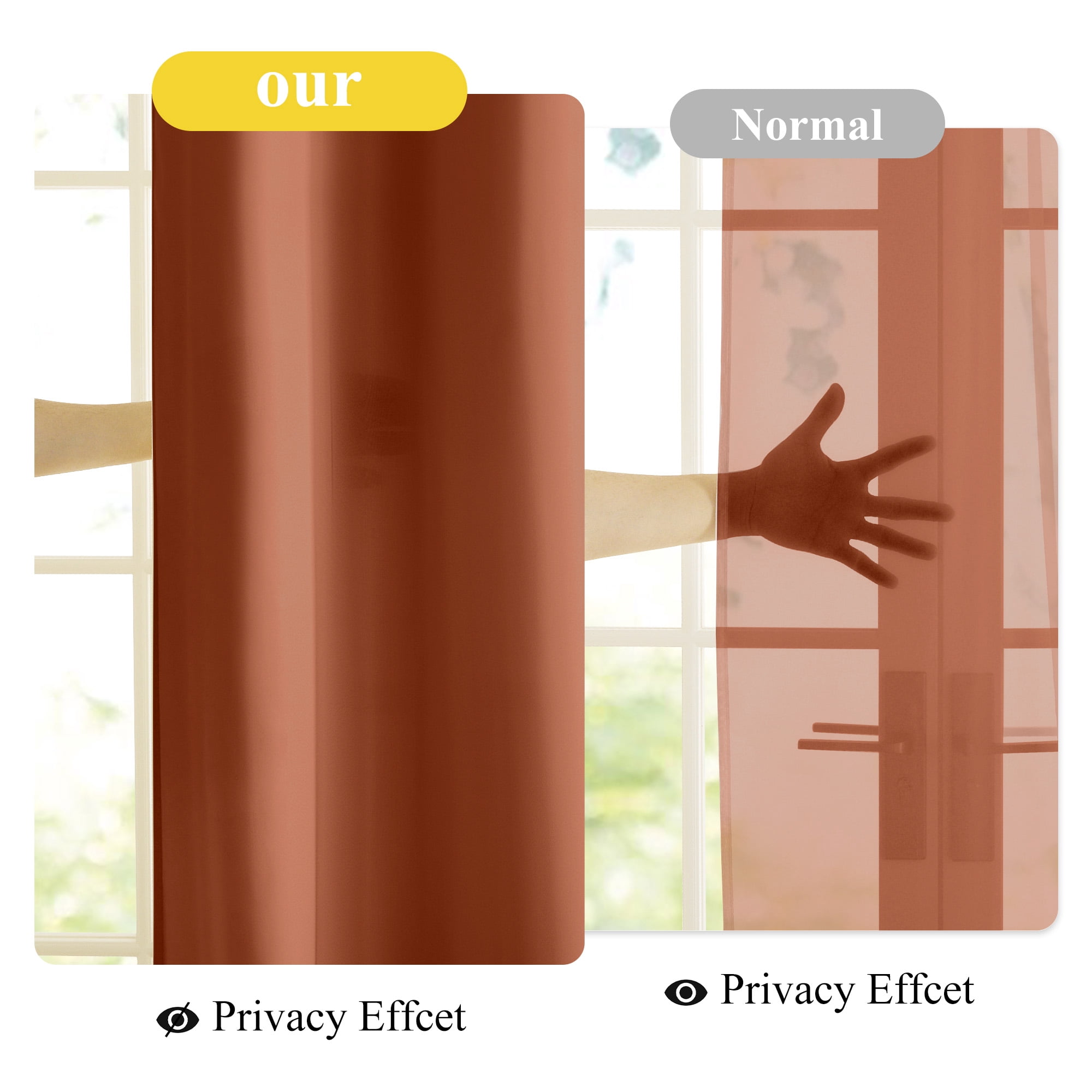 NICETOWN Burnt Orange Sheer Curtains for Bedroom, Non-See-Through Semi Sheer Curtain Light Filtering Grommet Window Curtains for Dining Room, 52"x102", Set of 2