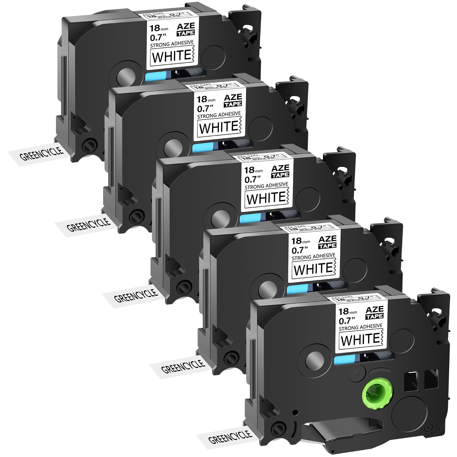 GREENCYCLE 5 Pack Extra Strength Adhesive Black on White Label Tape Compatible For Brother TZE-S241 TZ-S241 TZe-241 TZ-241,3/4 Inch,PT-D400 Labeling Maker