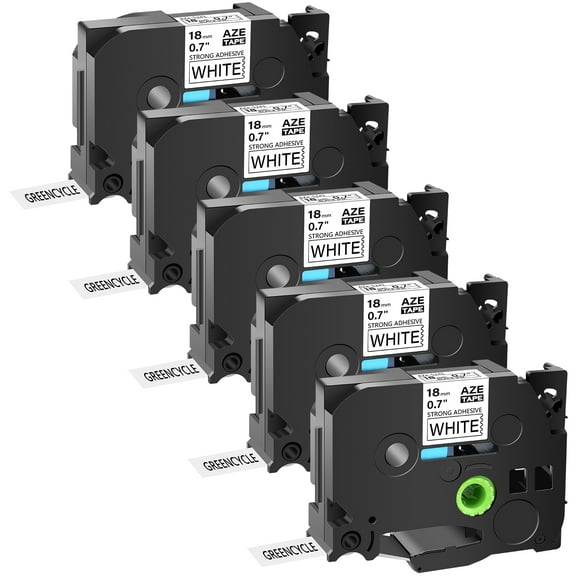 GREENCYCLE 5PK Compatible for Brother P-touch Black on White 18mm TZ TZe TZE-S241 TZ-S241 TZe-241 TZ-241 Extra Strength Laminated Label Tape