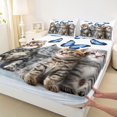 thumbnail image 3 of Homewish Kawaii Cat Kitten Twin Sheet Sets, Dreamy Blue Butterfly Twin Fitted Sheet, Cartoon Animal Lover Flat Sheet, Ultra Soft Bedroom Decor, 3 Pieces, 3 of 7