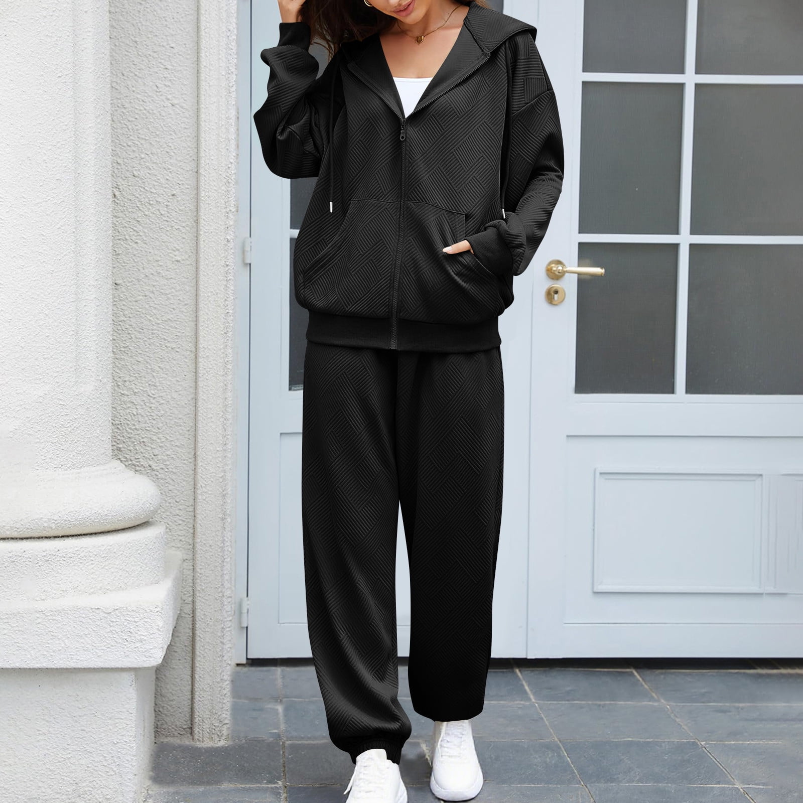 Enjoytime Travel Set Womens Clothing Solid Color Long Sleeve Zip