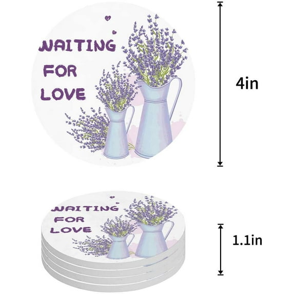 FMSHPON Lavender in A Vase White Set of 8 Round Coaster for Drinks, Absorbent Ceramic Stone Coasters Cup Mat with Cork Base for Home Kitchen Room Coffee Table Bar Decor
