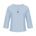 thumbnail image 4 of Gamivast Womens Clearance Linen Shirts for Women Trendy Roll Up Short Sleeve Shirts Workout Button Down Plus Size Tops Summer Trendy 3/4 Sleeve V Neck Tunic Tops Blue XXXXL Cancel Order, 4 of 6