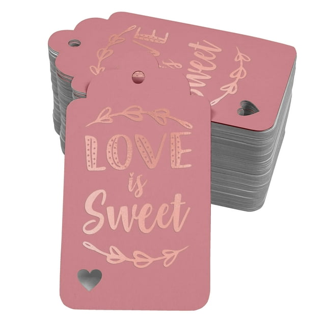 Inkdotpot 50 Pack Love Is Sweet Wedding Favor Paper Tags Craft Real Rose Gold Foil Hang Tag