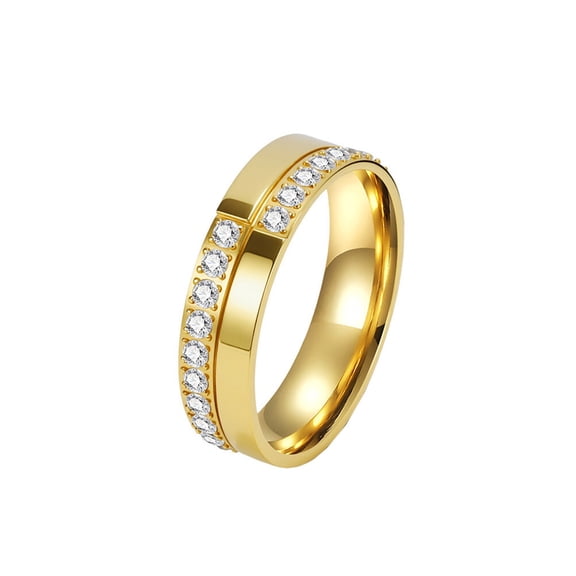 HIJONES Inlaid Cubic Zirconia Stainless Steel Band Ring for Women Minimalist Ring Durable Daily Jewelry Gold Size 12