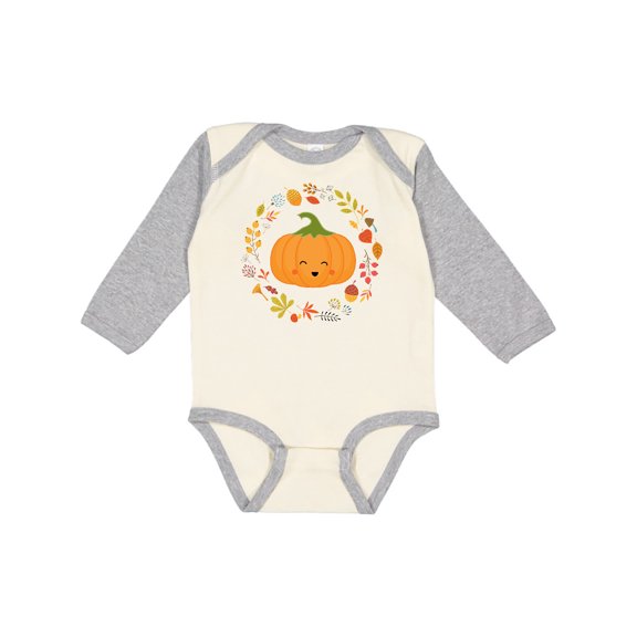 Inktastic Thanksgiving Wreath Autumn Fall Pumpkin Boys or Girls Long Sleeve Baby Bodysuit