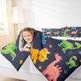 thumbnail image 4 of Homewish Kawaii Dino Dinosaur Queen Comforter Set,Ancient Animal Bedding Sets,Deepblue Green Orange Bedding Comforter Set For Boys Child,Ultra Soft Home Decor Reversible,3pcs, 4 of 8