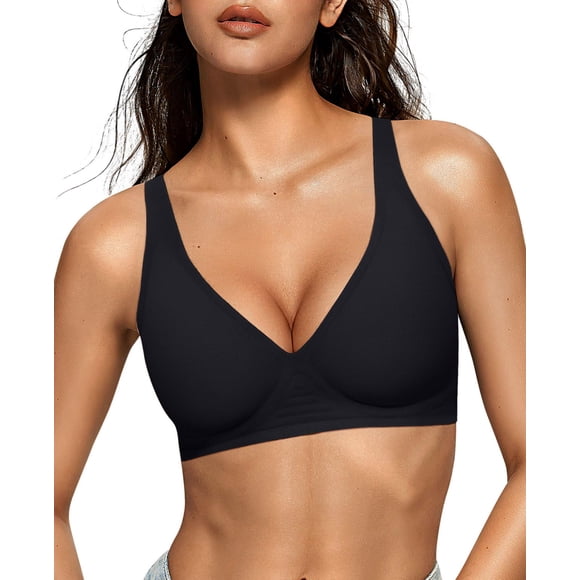 Bra OEAK para mujer, inalámbrico, cómodo, de apoyo, negro, 3XL