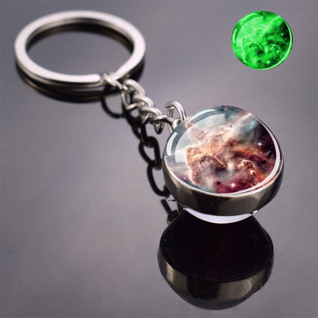 Glow In The Dark Multicolor Planet Galaxy Keychain Universe Key Chain Outer Space Astronomical Jewelry Glass Ball Keyring tzw