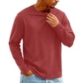 thumbnail image 3 of Men's Knit Round Neck Long Sleeve T-Shirt, Fashion Casual Pullover for Daily and Weekend Wear, Soft Stretchy Fabric Red L, 3 of 9