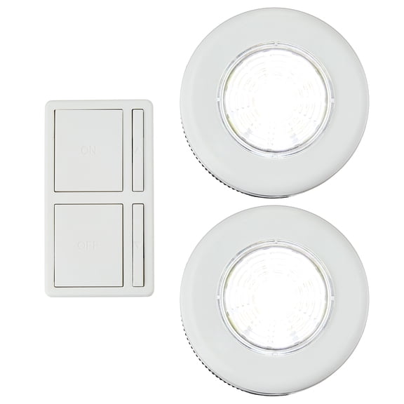 Great Value Wireless LED Puck Lights with Wall Switch, 2 Pack