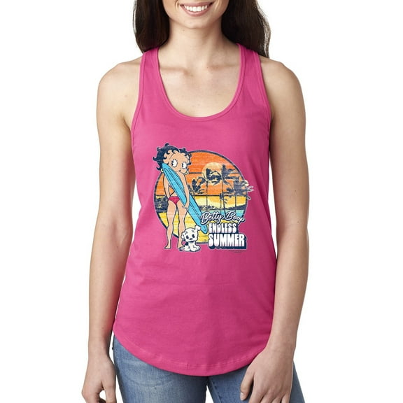 Wild Bobby, Betty Boop Endless Summer Beach the Dog Betty Boop Ladies Racerback Tank Top, Raspberry, Large