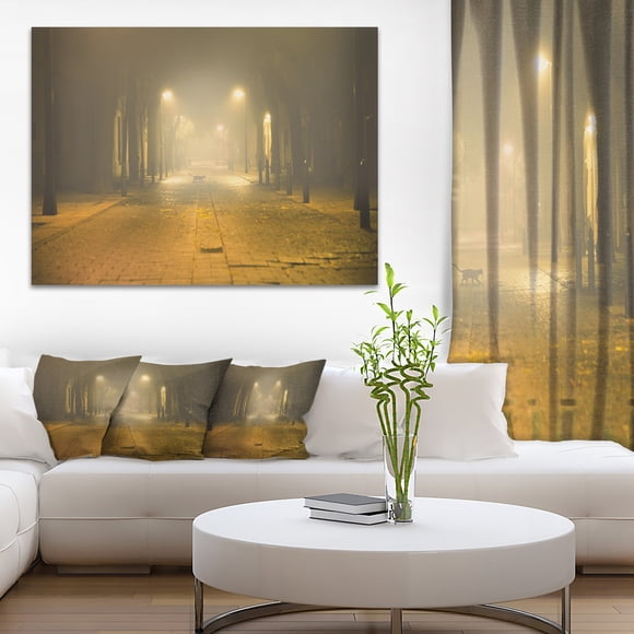 Urban Street at Night - Landscape Photo Canvas Art Print