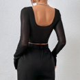 thumbnail image 3 of MYG Mode Femme Aguichant Dentelle Maille Chevrons Slim Col Carré Manches Longues Hauts, 3 of 9