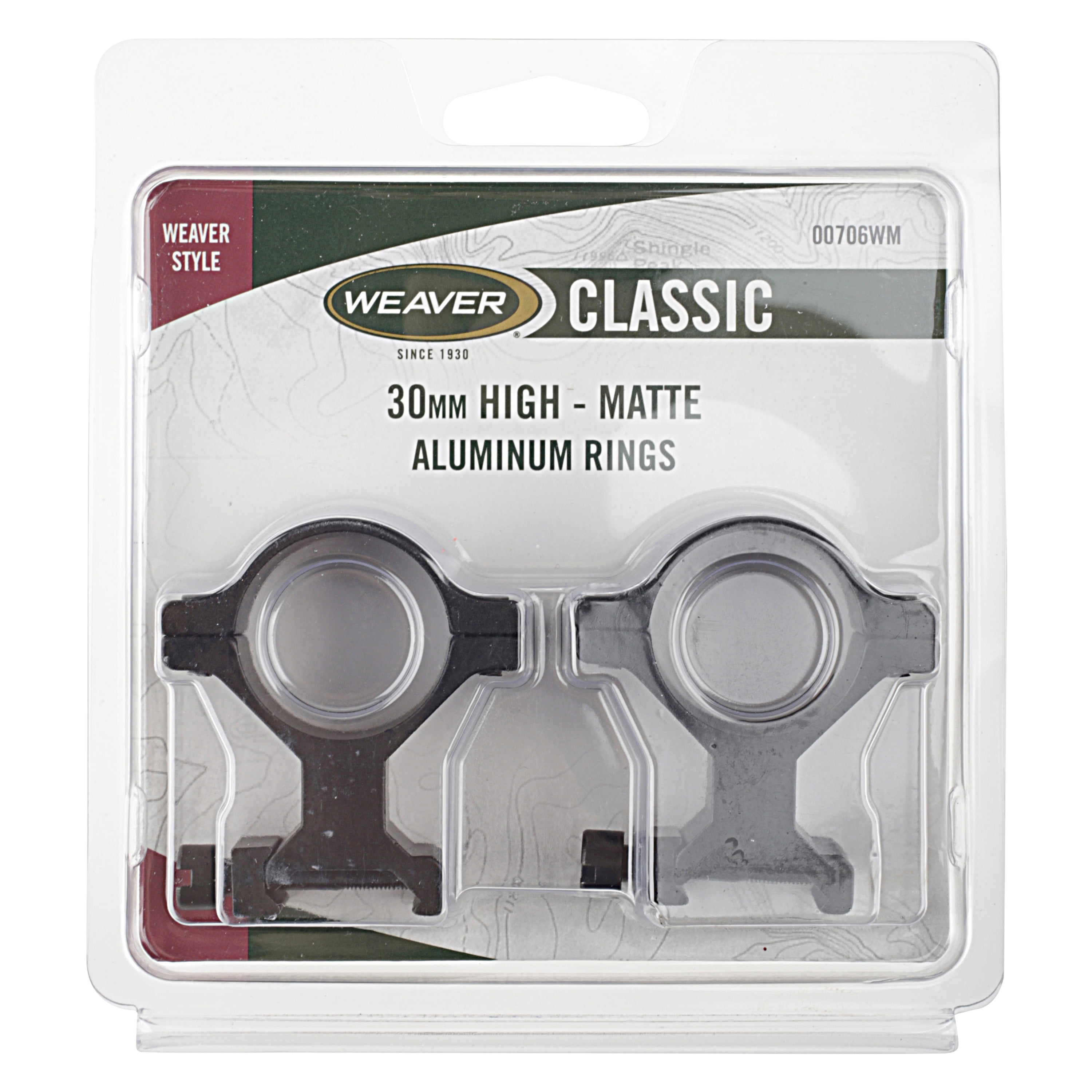 Weaver Classic 30mm High Mount Rifle Scope Rings, Matte Black, 2 Pack