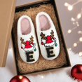 thumbnail image 3 of Women's Fuzzy Slippers Letter Print House Slippers Cozy Plush Shoes Winter Warm Indoor Footwear for Couples Soft Breathable Holiday Gift for Her or Him, 3 of 4