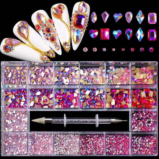 Diamantes De Imitación Para Uñas, Kit Profesional De Cristal Para Uñas, 9000 Uds., Cristal De Múltiples Formas, Diamantes De Imitación Ab, Suministros Para Decoración De Uñas, Accesorios 21 Rejillas Yuarrent CE007388-12