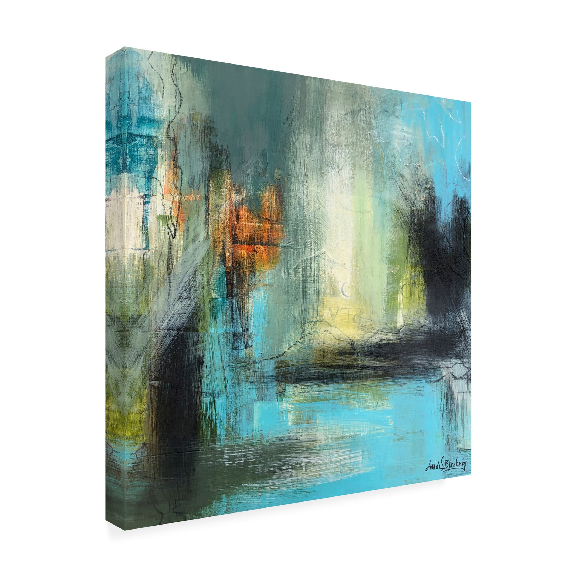 Canvas Wall Art - Linda S. Blackerby 'Aqua Serenity 1' Wall Art for Living Room, Bedroom, or Office Décor by Trademark Fine Art - 18 x 18 Inches
