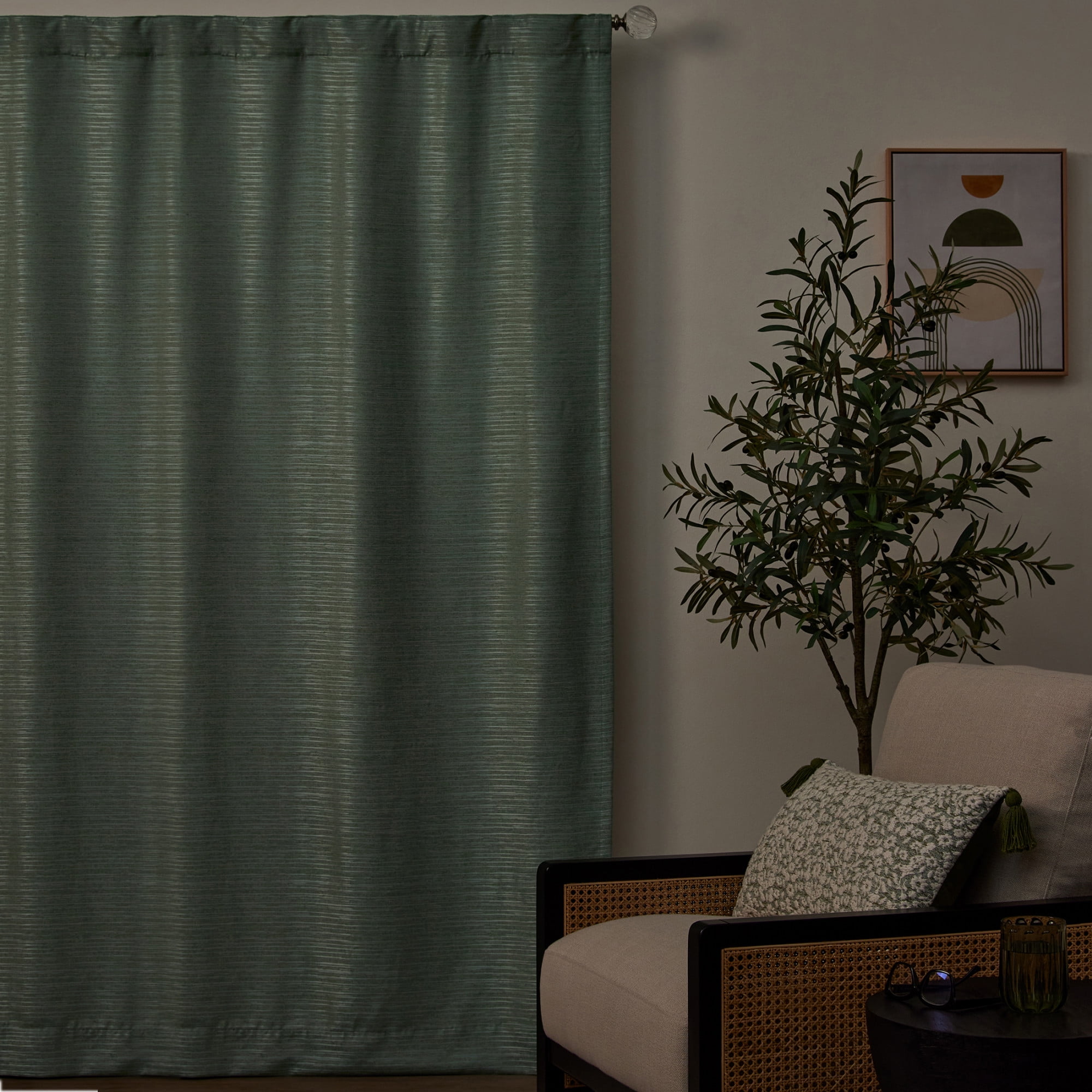 Better Homes & Gardens Striated Luxe Blackout Curtain, 1 Indoor Drape Panel for Bedroom, Pole Top, Back Tab, Green River, 50"W x 84"L Floor Length