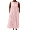 thumbnail image 2 of ClodeEU Women's Crew Neck Sleeveless Eyelet Embroidery Midi Dress,Summer Casual Loose Dress with Pocket Pink,Women's Plus XL, 2 of 8